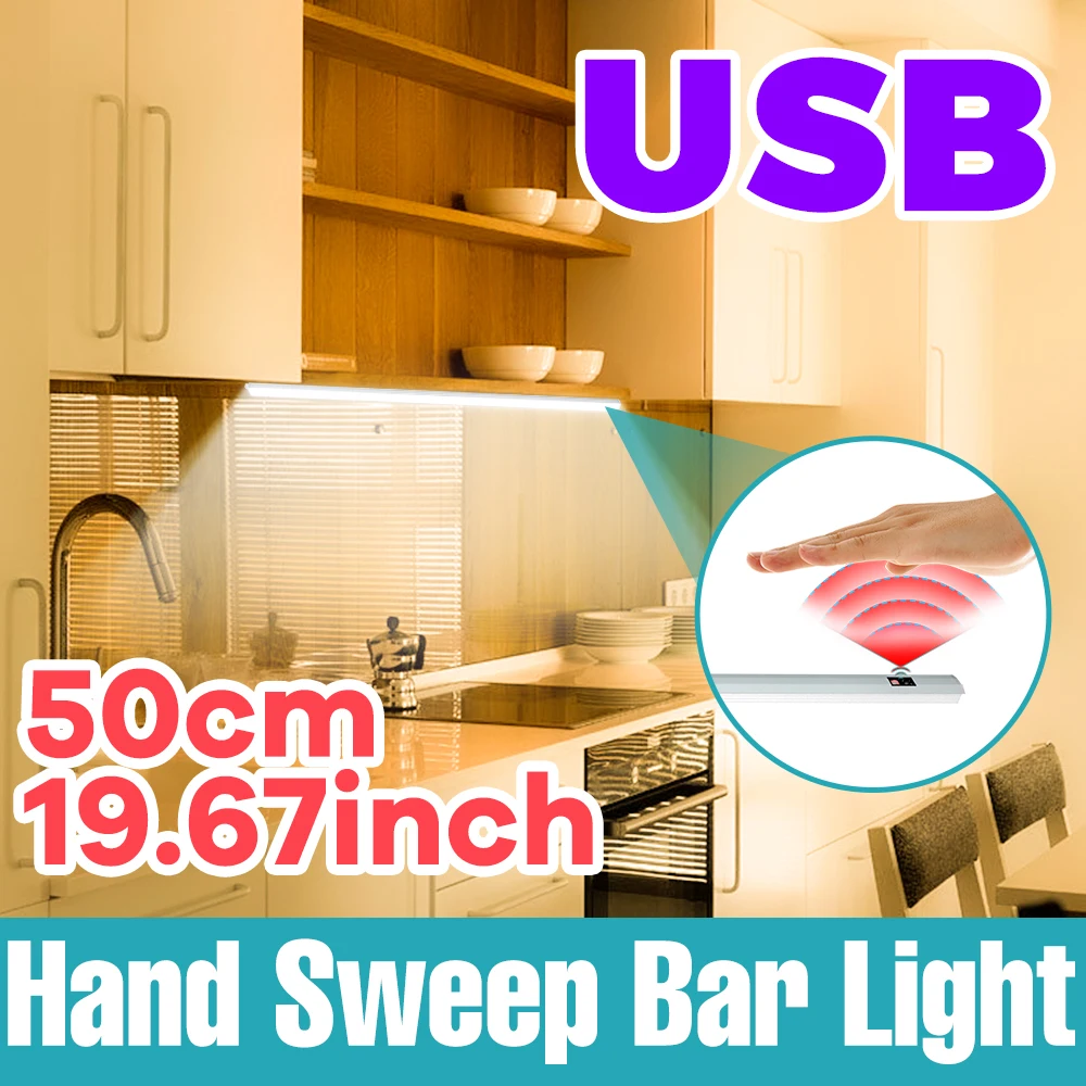 

40cm LED Under Cabinet Lights USB Hand Sweep Sensor Night Light Ultra Thin Lamp Bar for Kitchen Bedroom Closet Cabinet Lighting