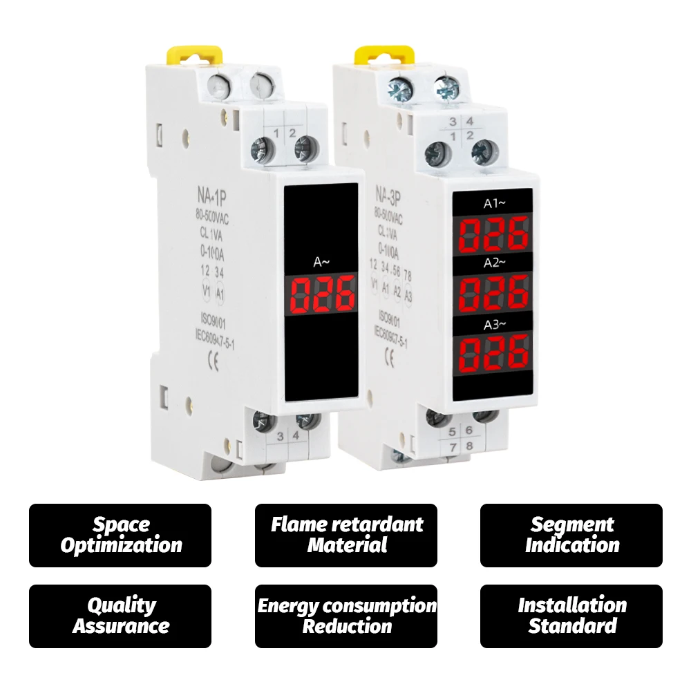 Imagem -04 - Trilho Din Monte Trifásico Ampere Medidor Mini Indicador de Medidor de Corrente Modular Display Digital Led Detector Medidor ac 1100a