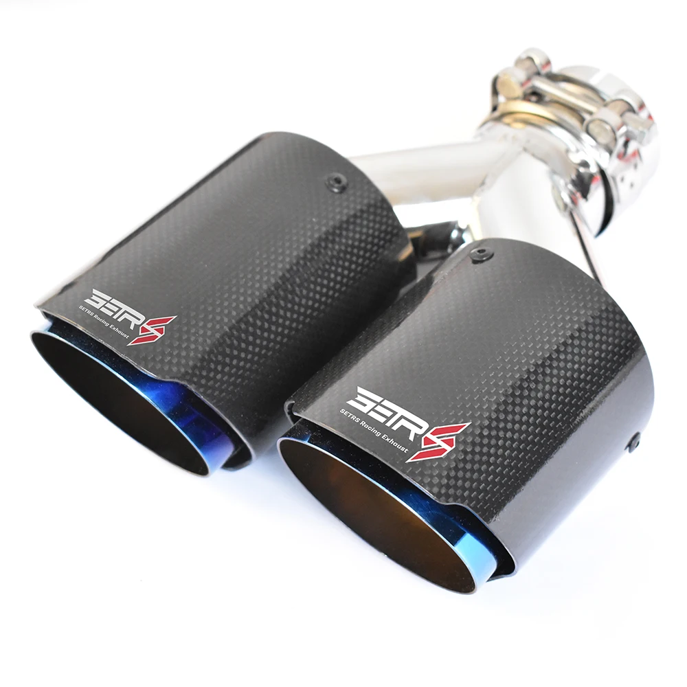 Universal Dual Exhaust Muffler Tips Left/Right Glossy Carbon Fiber Brunt Blue Steel Middle Part for Enhanced Vehicle Sound Perfo