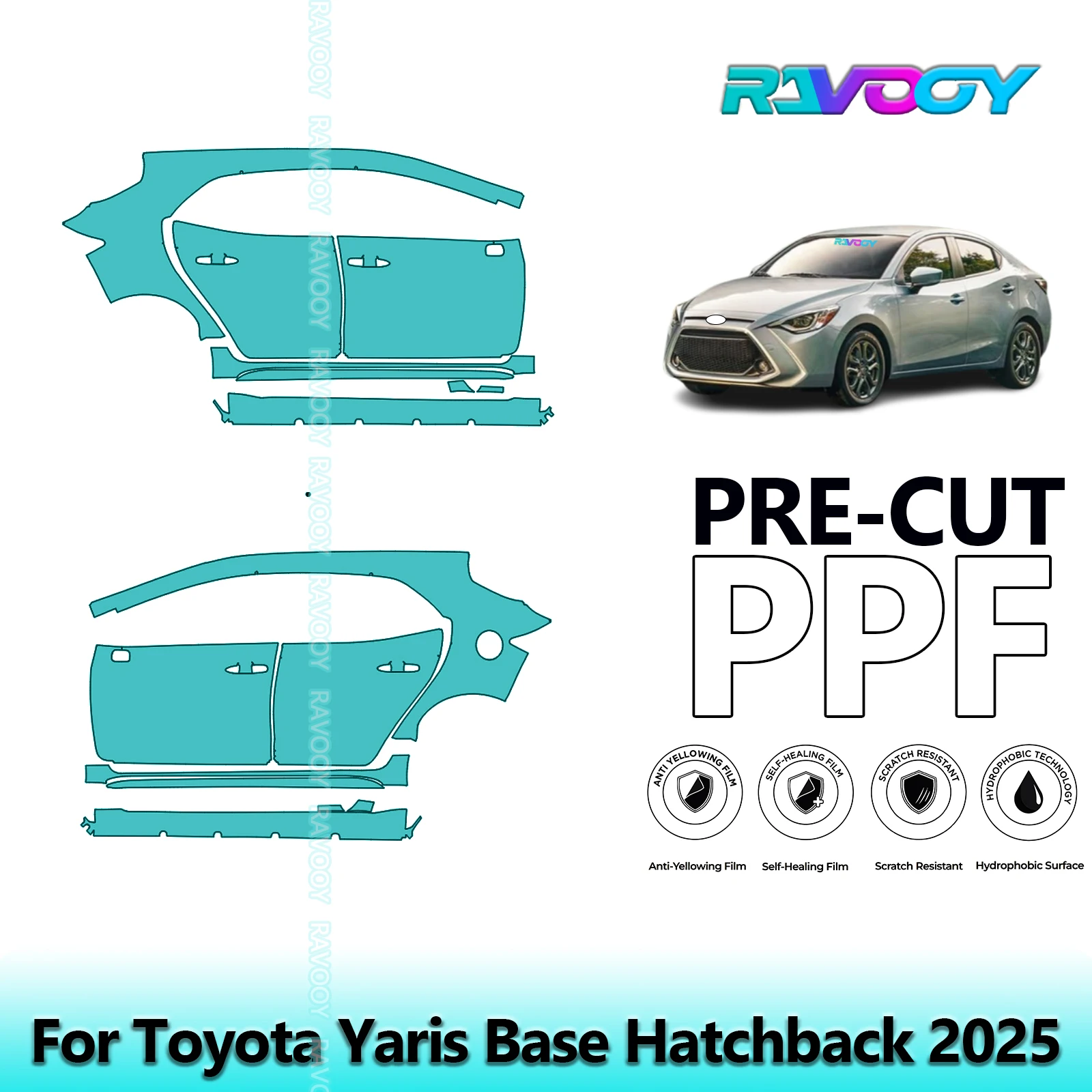 

For Toyota Yaris Base Hatchback 2025 8.5mil Clear Matte Pre-Cut PPF Door & A/B Pillar Kit TPU Paint Protection Film Set