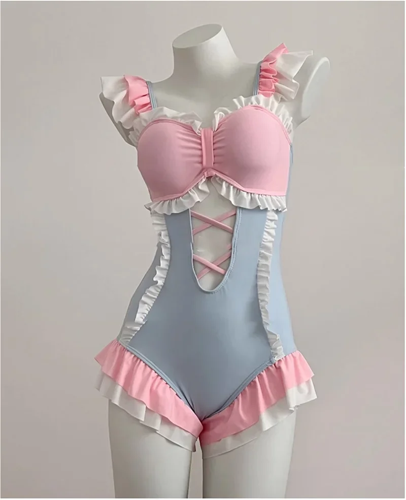 Maillot de bain une pièce pour femmes, mignon, style coréen, document bonbons, costume de batterie pour filles, vêtements de plage, pour les vacances