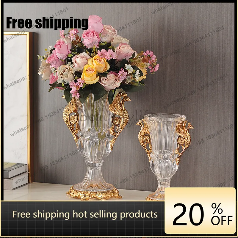 hot European crystal glass vase peacock home decoration light luxury high-end living room entrance ornament luxury