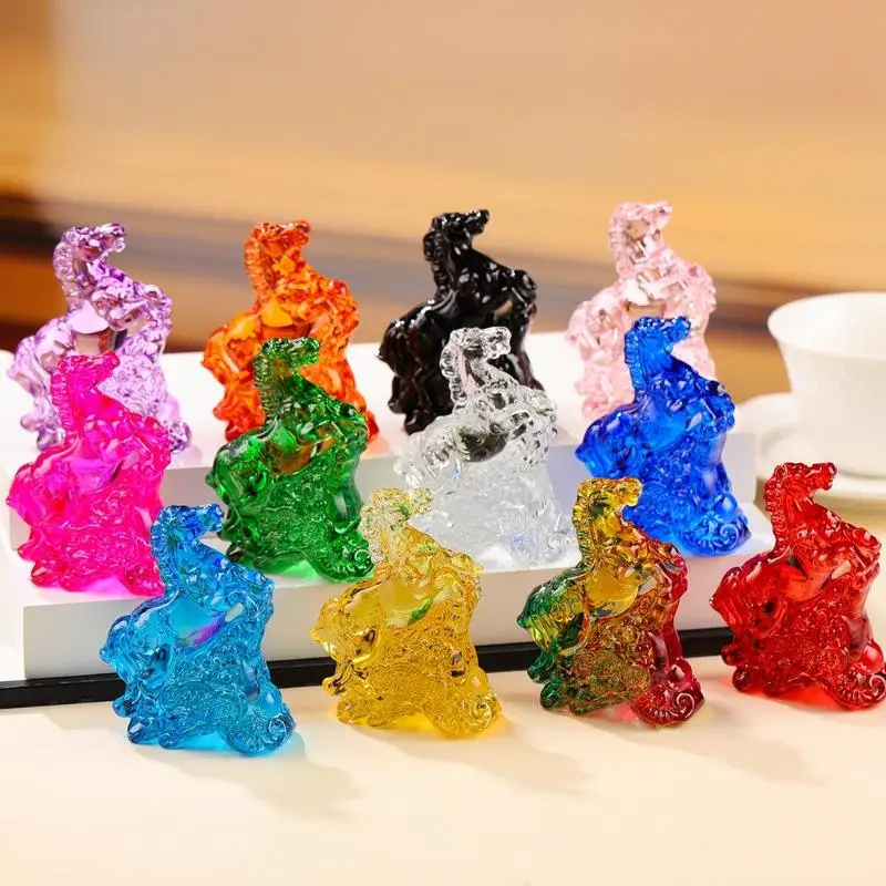 2026 زودياك تمثال حصان مجموعة فنغ شوي كريستال ضوء فاخر الحصان الشمس الماسك حلية ديكور المنزل سطح المكتب