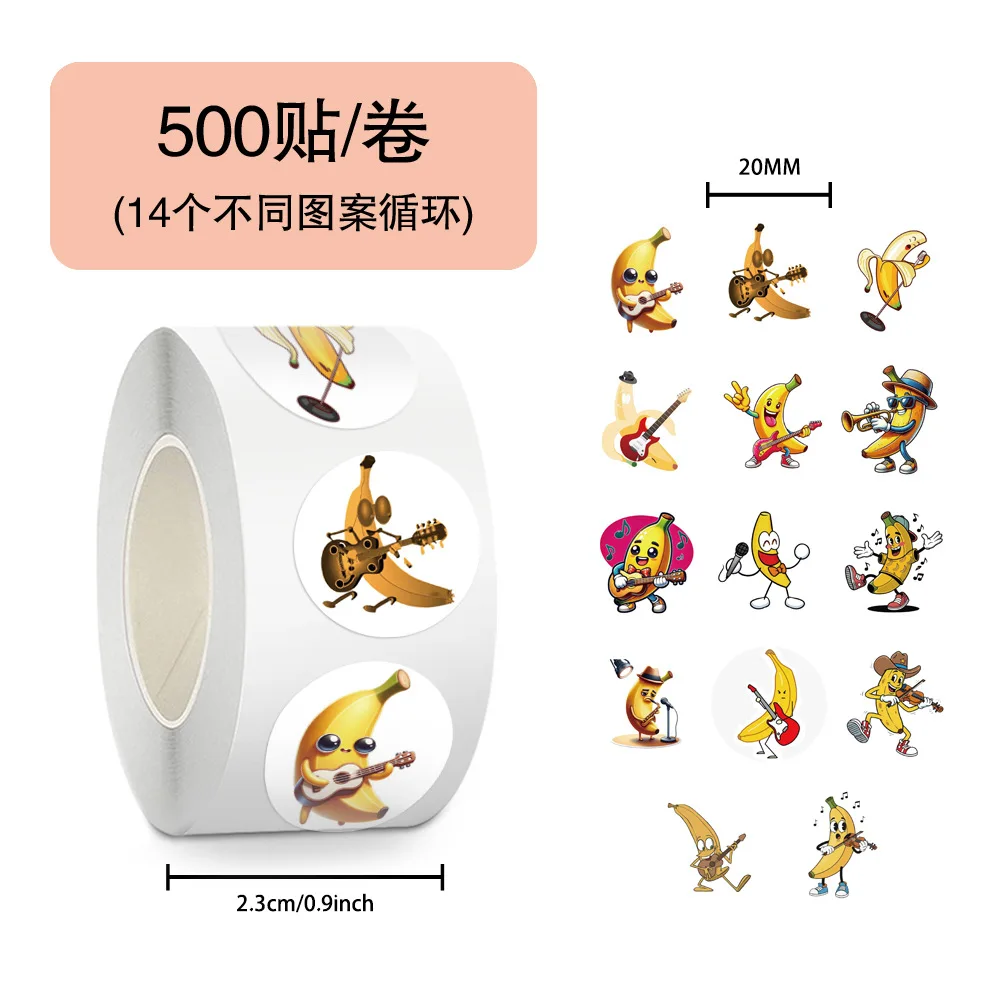 500 Stück/Rolle Bananen-Konzert Klassische Cartoon-Spaß-Aufkleber DIY Skateboard Laptop Gitarre Handy Auto Siegel Etiketten Dekoration