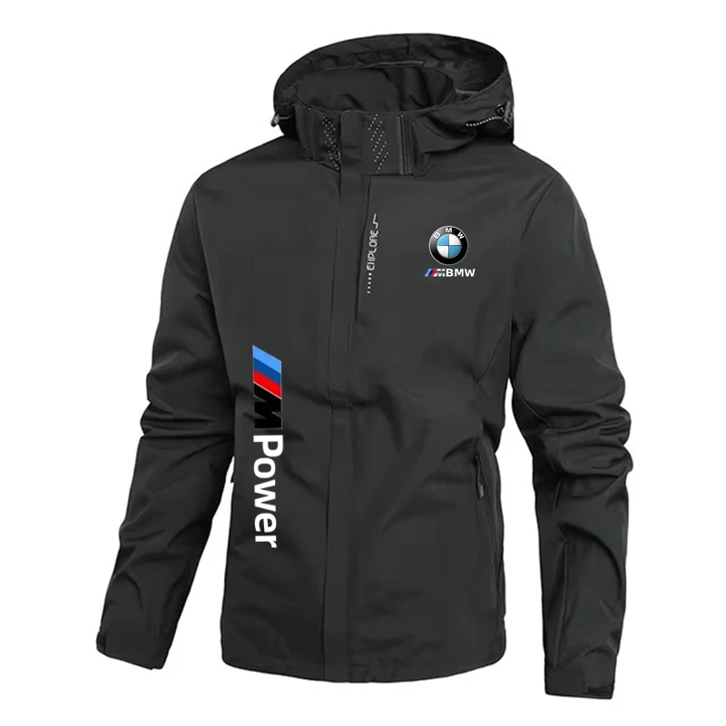 Spring Autumn New BMW Car Logo Casual Jacket Men Outdoor Windproof Waterproof Athletes Jacket Coat Detachable Hat Jackets M-5XL