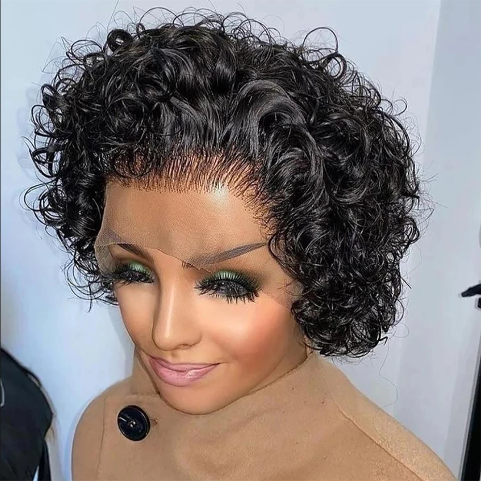 Pixie Cut Wig Colored Lace Wig Kinky Curly Short Bob Human Hair Wig For Women Perruque Bresillienne Human Hair Cheap Wig 13X1