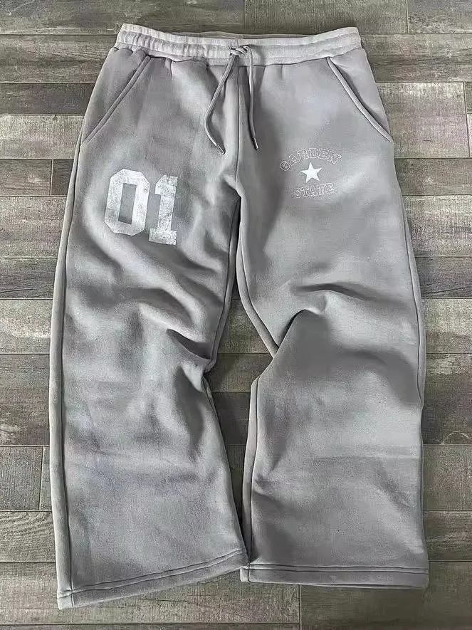 

Trendy Letter Print Loose Fit Long Pants Elastic Waist ex Casual Trousers Straight Leg Breathable Daily Wear Hip Hop Sle