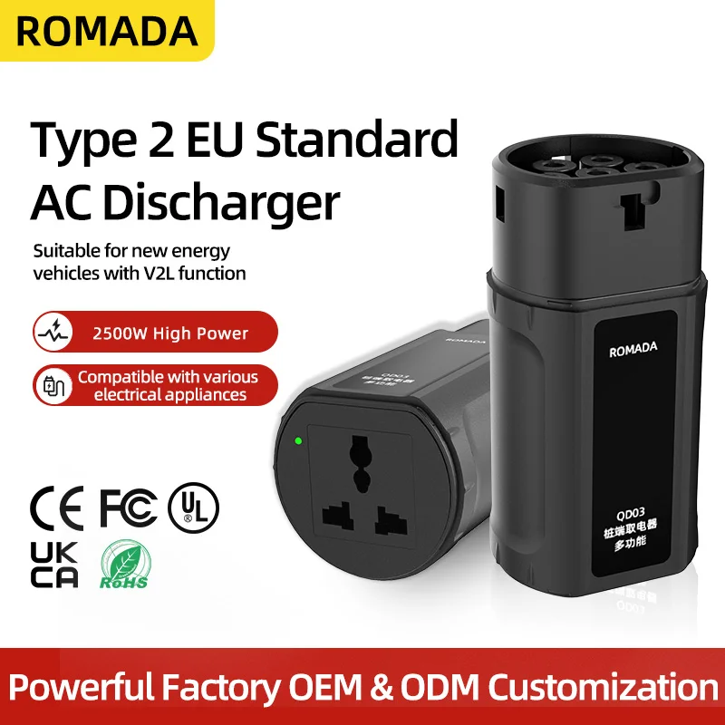 Type2 V2L Discharger Adapter Plug Play Type 2 EU Standard No Damage Applicable To Electric Vehicles With V2L Discharge Function