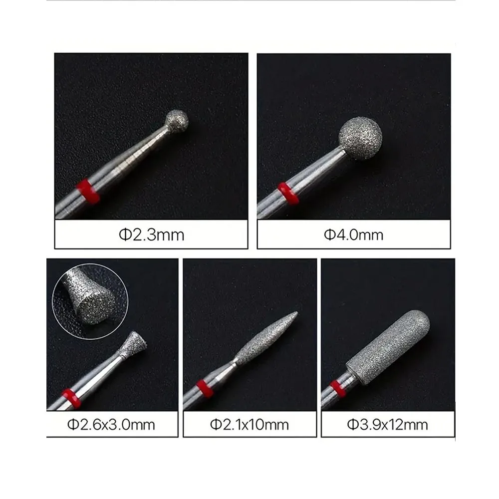 Diamante prego broca para manicure, cortador rotativo elétrico, rebarba de cutícula, acessórios, 5 pcs/set