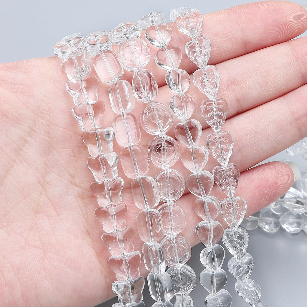 20pcs Flower Star Heart Shaped Transparent Glass Beads Smooth White Clear Crystal Jewelry Making Beads DIY Bracelets Accessories