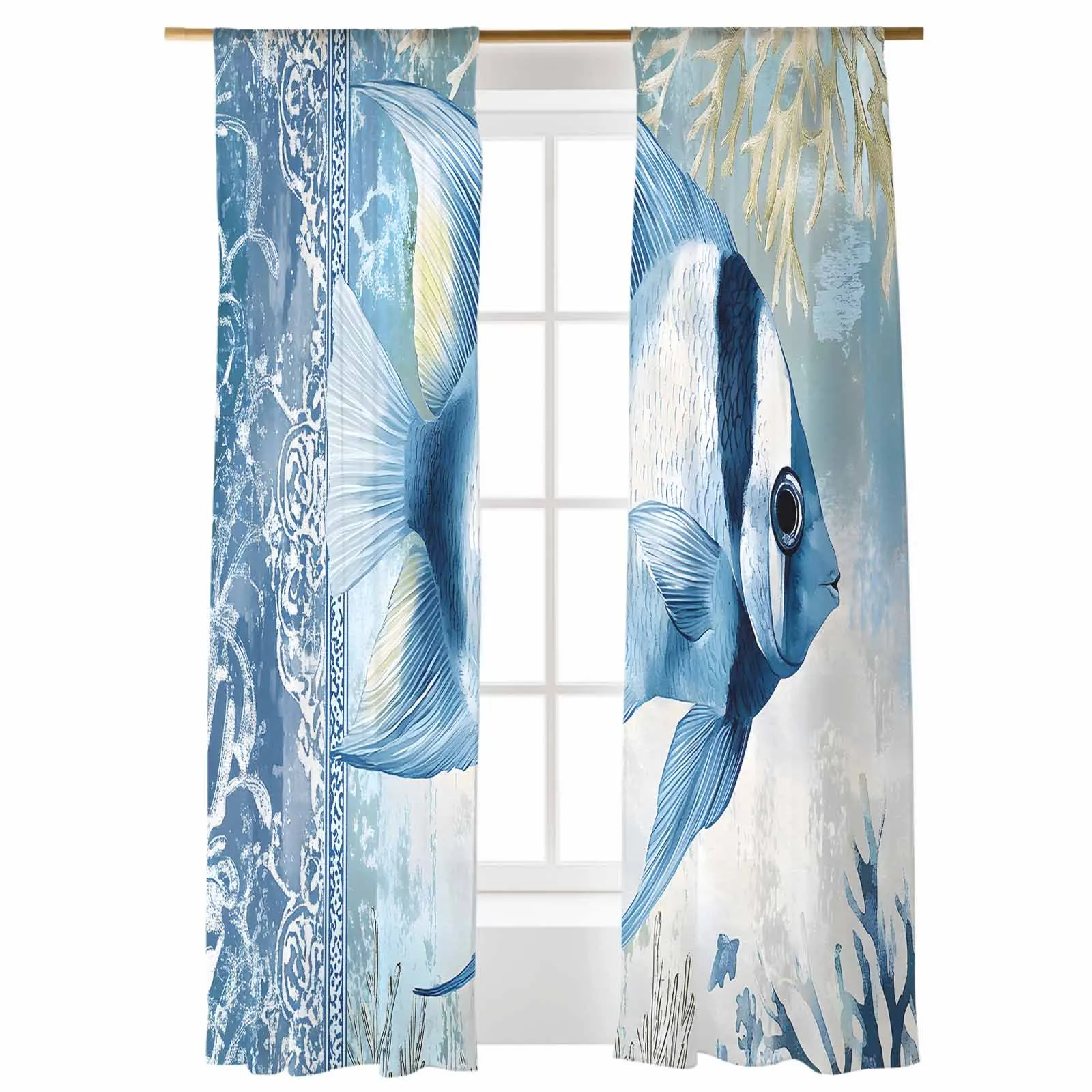 

Watercolor Fish Tulle Curtains For Living Room Bedroom Children Room Decor Sheer Curtains