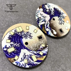 Full Luminous 29mm Kanagawa Dial Watch Face Date Window Hands Set Fit NH35 NH35A Automatic Movement Wristwatch Parts Accessories