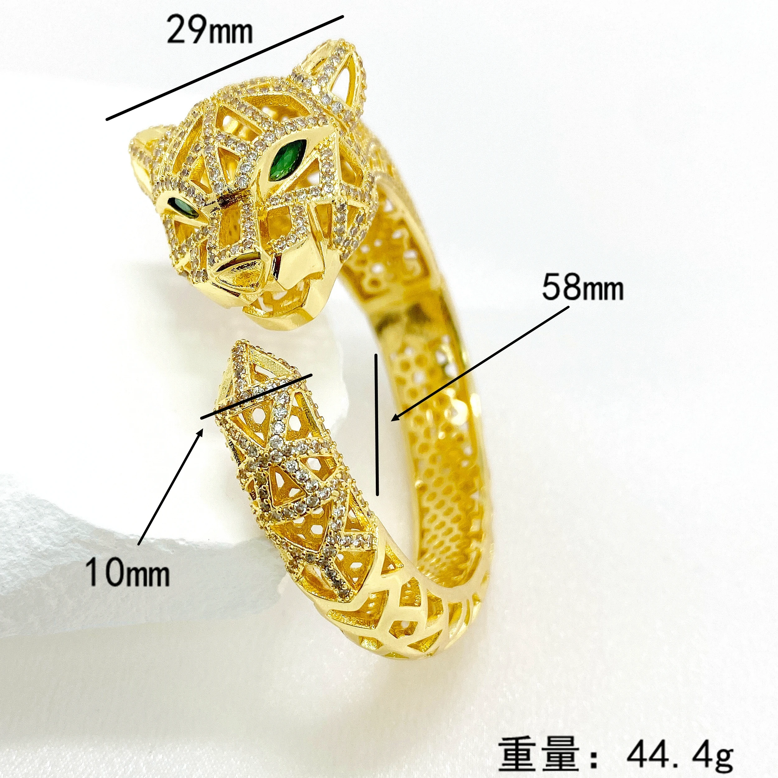 Imagem -06 - Banhado a Ouro Aberto Cuff Bangle Pulseira Esmeralda Cubic Zirconia Olho Pantera Jaguar Leopardo Popular Venda Quente 18k