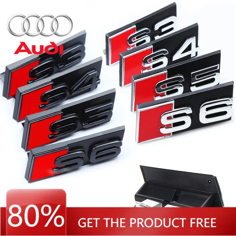 

2026 Hot Interior Stickers 3D ABS Chrome Black Logo S3 S4 S5 S6 S7 S8 Emblem Car Front Grille Badge For Audi S3 S4 S5 S6 S7 S8 A