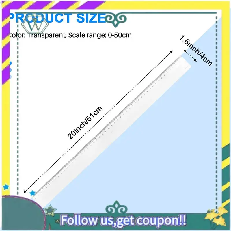 NEW 50Cm Clear Plastic Measuring Long Straight Centimeter Ruler
