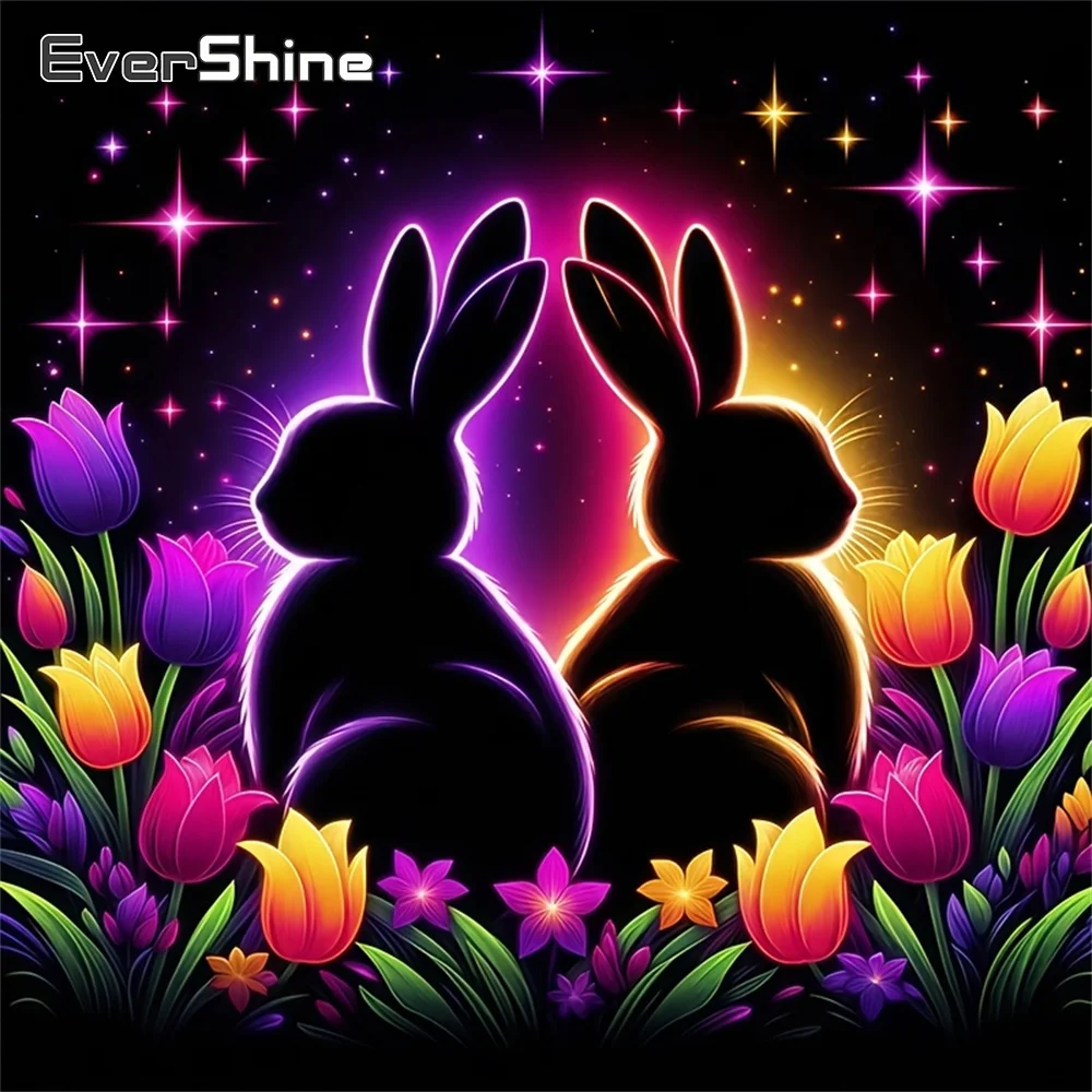 Evershine Voll-Diamant-Mosaikbild: Landschaft, Hase, Tulpe – Einzigartiges handgemachtes Geschenk mit Strass-Stickerei