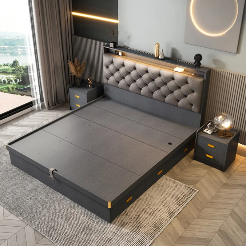 High End Nordic Double Bed European Single Cheap Sleeping Bedroom Double Bed Queen Design Letto Matrimoniale Bedroom Furniture