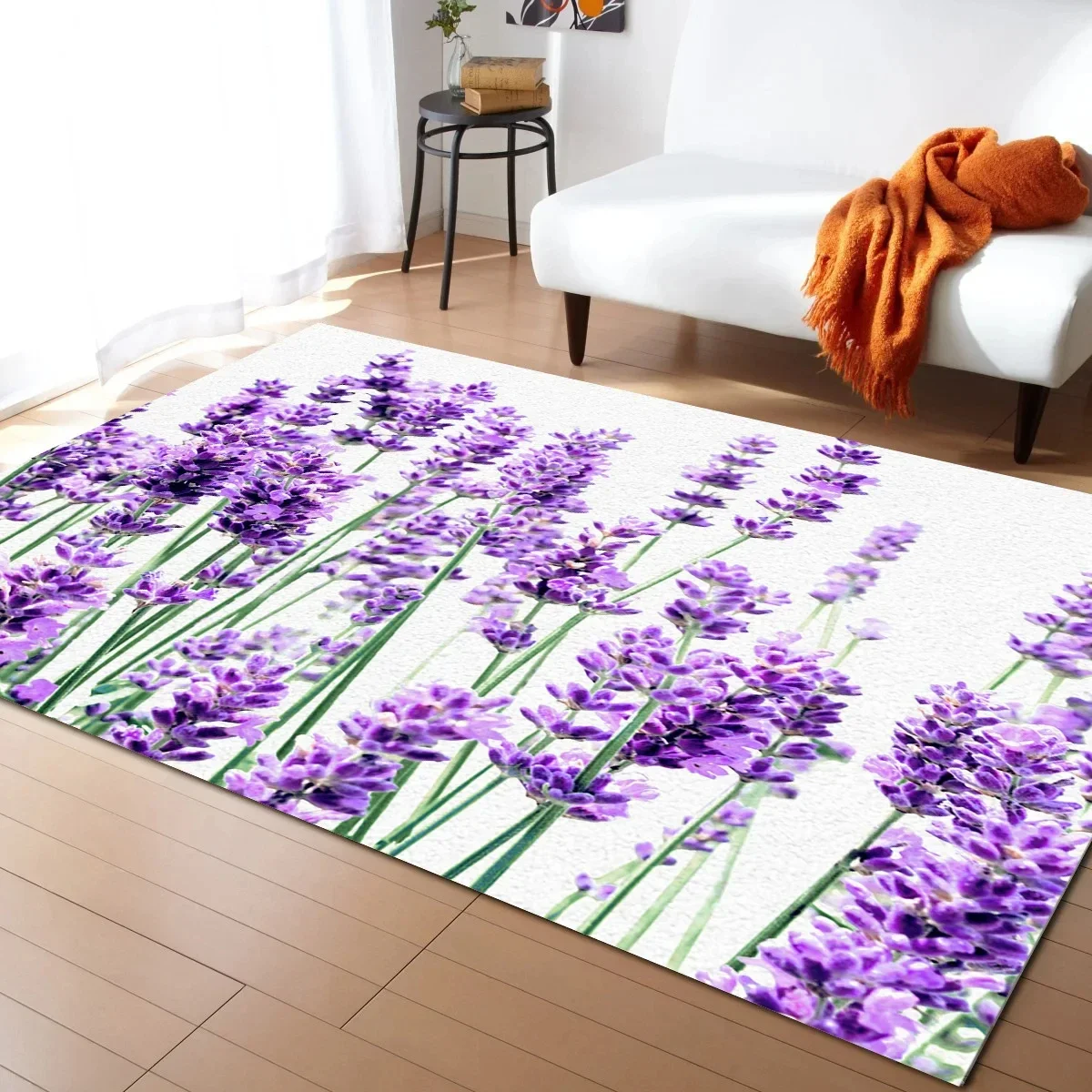 Rustic Lilac Flower Purple Lavender Plant Carpets for Bedroom Living Room Modern Home Floor Large Non Slip Rug Entrance Door Mat