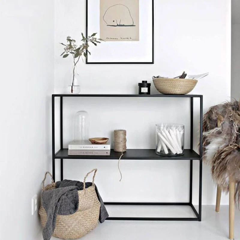 

Nordic Simple Wrought Iron 2-layer Floor Partition Shelf Living Room Creative Bookshelf Bedroom Entrance Storage Shelf Bookcases