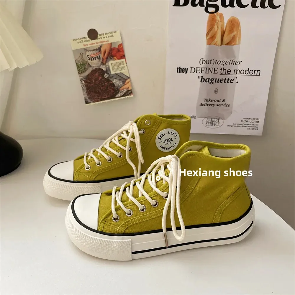 New 2025 High Top Wide Version Mango Head Korean Style Versatile Canvas Shoes Women Lightweight Breathable Board Shoes