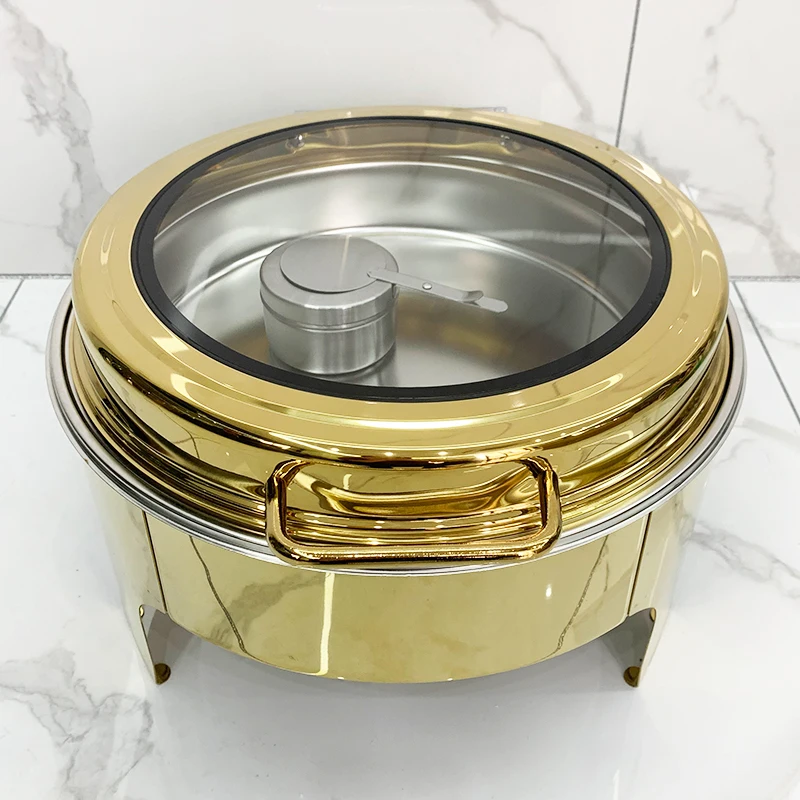 

New Style Stainless Steel 6.5L Gold Round Buffet Equipment Chafing Dish Food Warmer for Restaurant Hotel Buffet Part