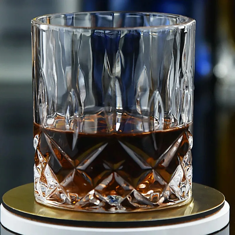 

TOPLIVING 230ml Glass Drinkware Whiskey Wine Cup Spirit Cups Embossed Water Bottle Transparent Crystal Glasses Drinking Bar Home