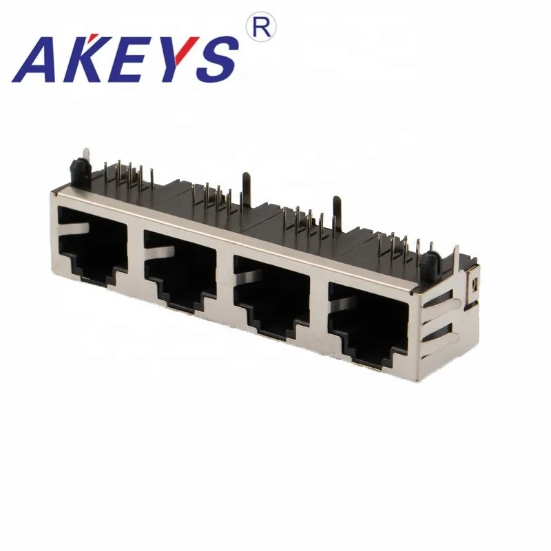 1PC 56 1*4 ports PCB Right Angle Board RJ45 Metal Female Jack Connector