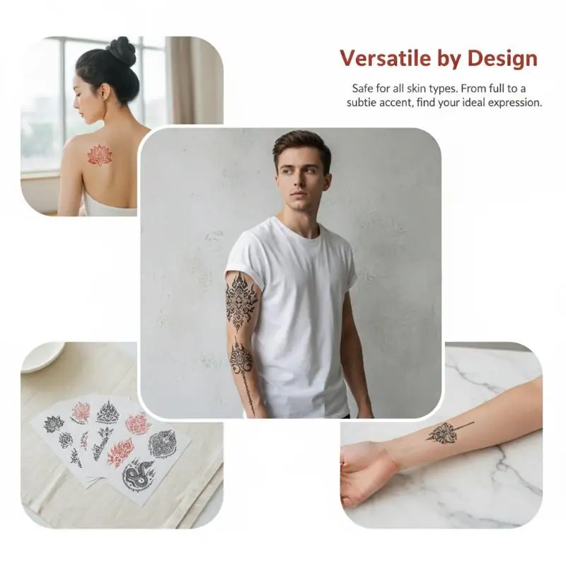 Matte Thai Temporary Tattoo Stickers Fade Resistant Waterproof Sweatproof Exotic Designs for Night Club Party Body Makeup