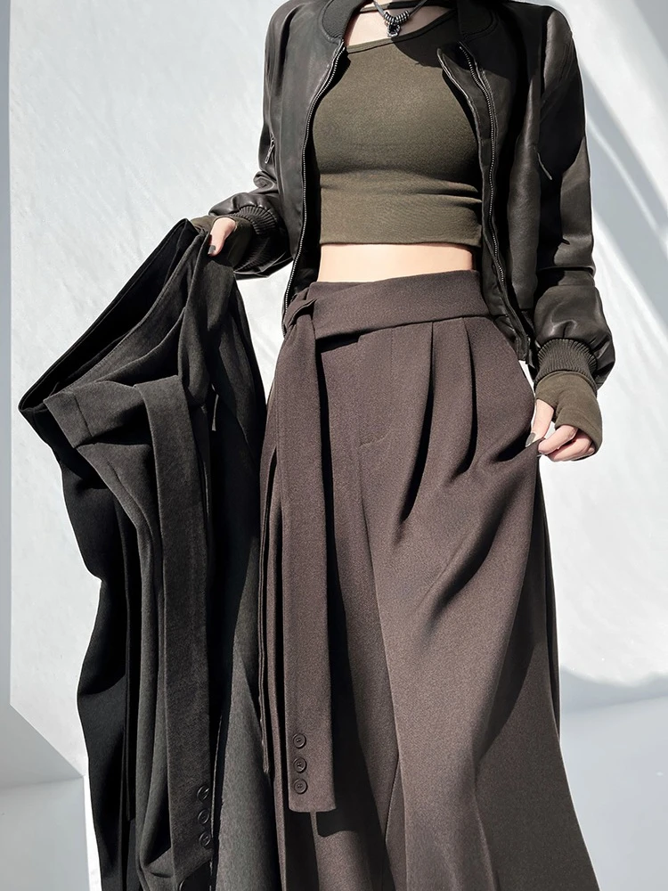 

Узкая версия шерстяных прямых широких брюк женские 2025 осенне-зимний стиль супер популярный однотонный костюм брюки в пол