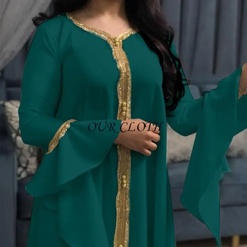 

Платье-кафтан в полный рост для женщин, исламское платье-кафтан с рюшами на рукавах, исламское платье-халат, молитвенное платье