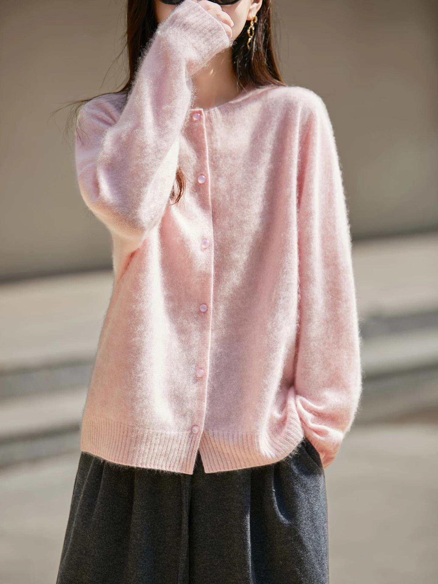 Women Sweater 100% Wool Cardigans Soft Warm Autumn Winter Cashmere Knitted O-neck Sweater Outerwear 