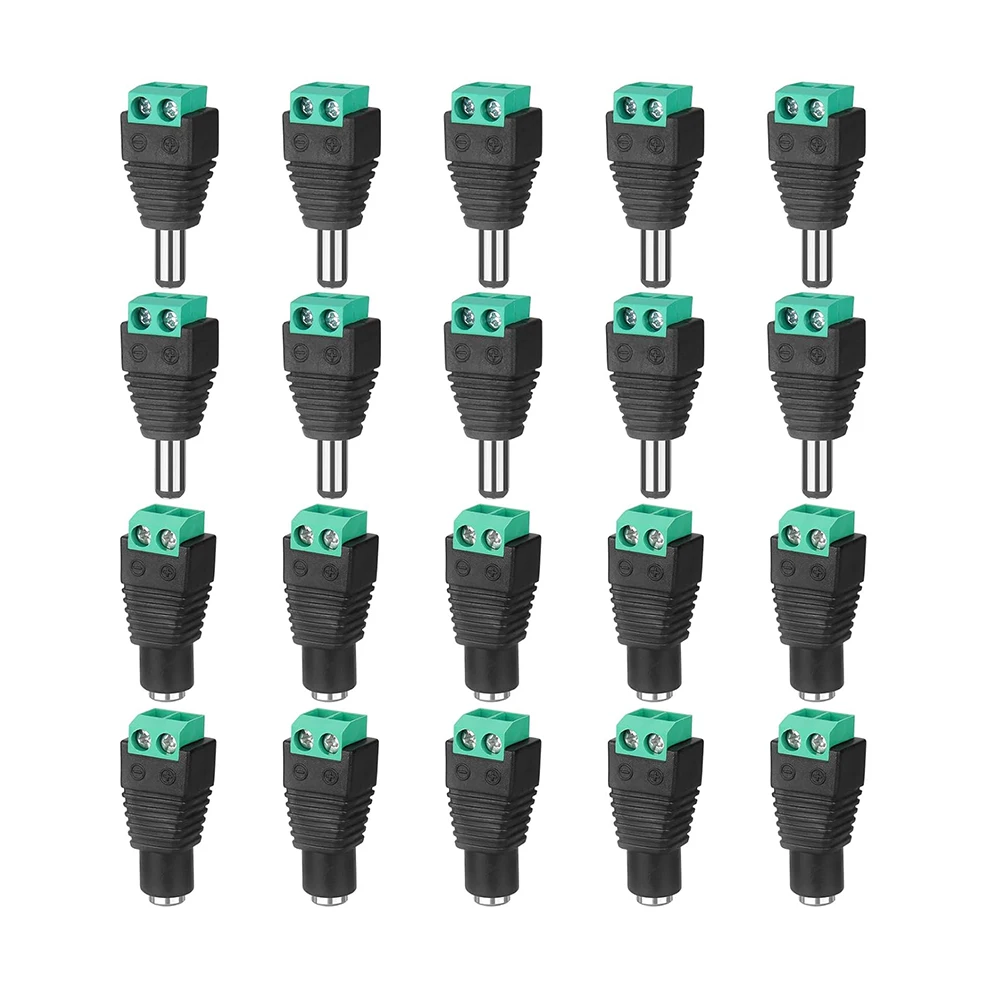 5 Pairs Male and Female Welding-Free DC Plug 5.5*2.1mm Welding-Free DC Female Head Green Terminal Monitoring Power Plug Push-But