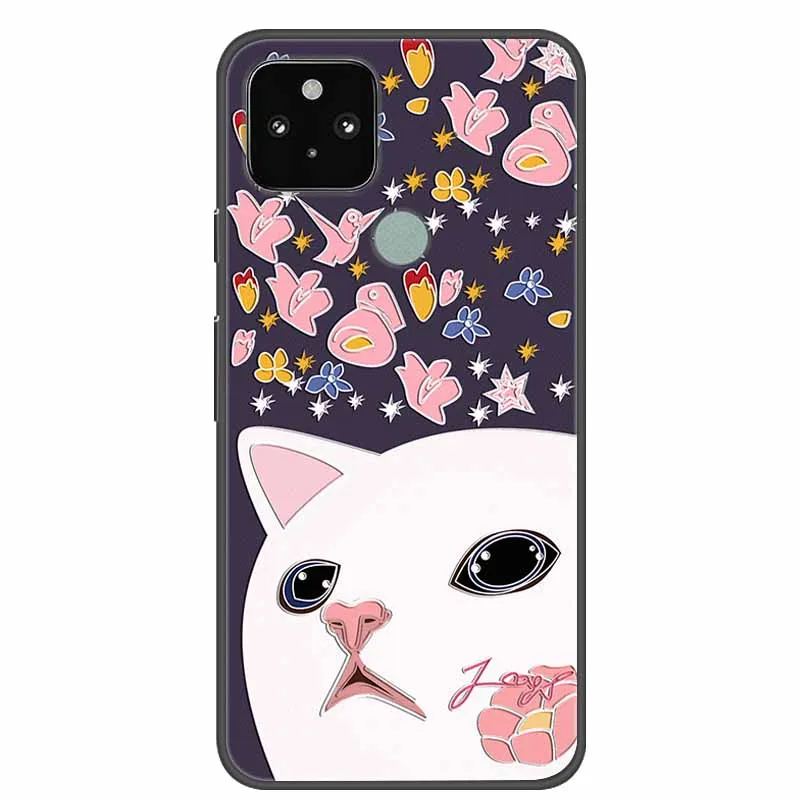 جراب سيليكون لجوجل بيكسل 4a 5g ، الإغاثة ثلاثية الأبعاد ، لينة ، سوداء ، تبو