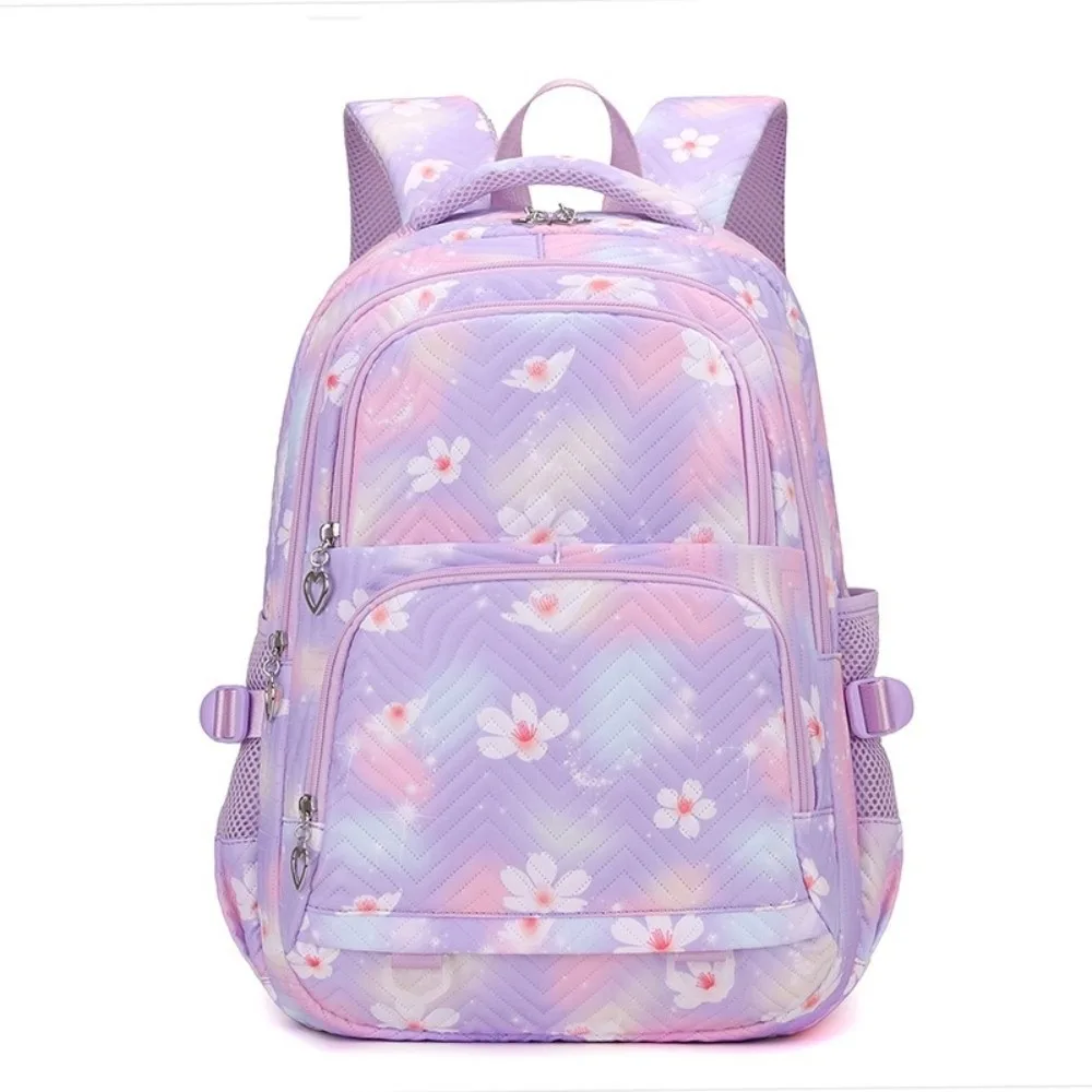 Flower Printed Children Backpack Multiple Pockets Nylon Shoulders Bag Harajuku Large Capacity Student School Bag Primary School