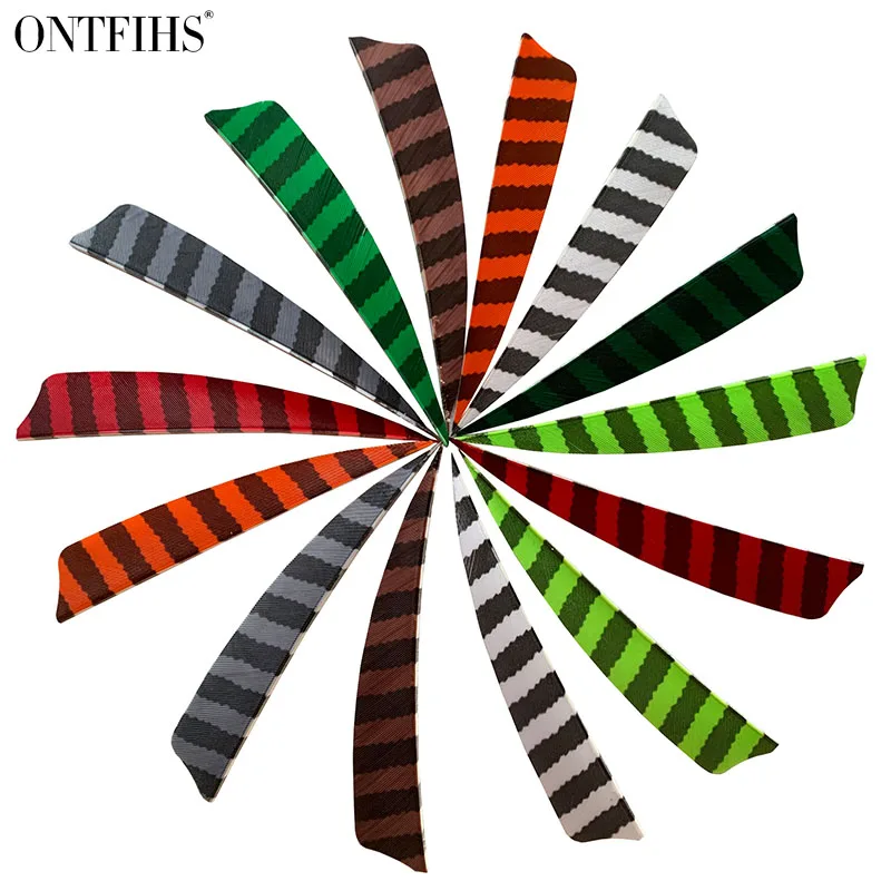 24 Pcs ONTFIHS 4Inch Fletching Arrow Striped Shield Cut Turkey Feather Archery DIY Hunting Accessories