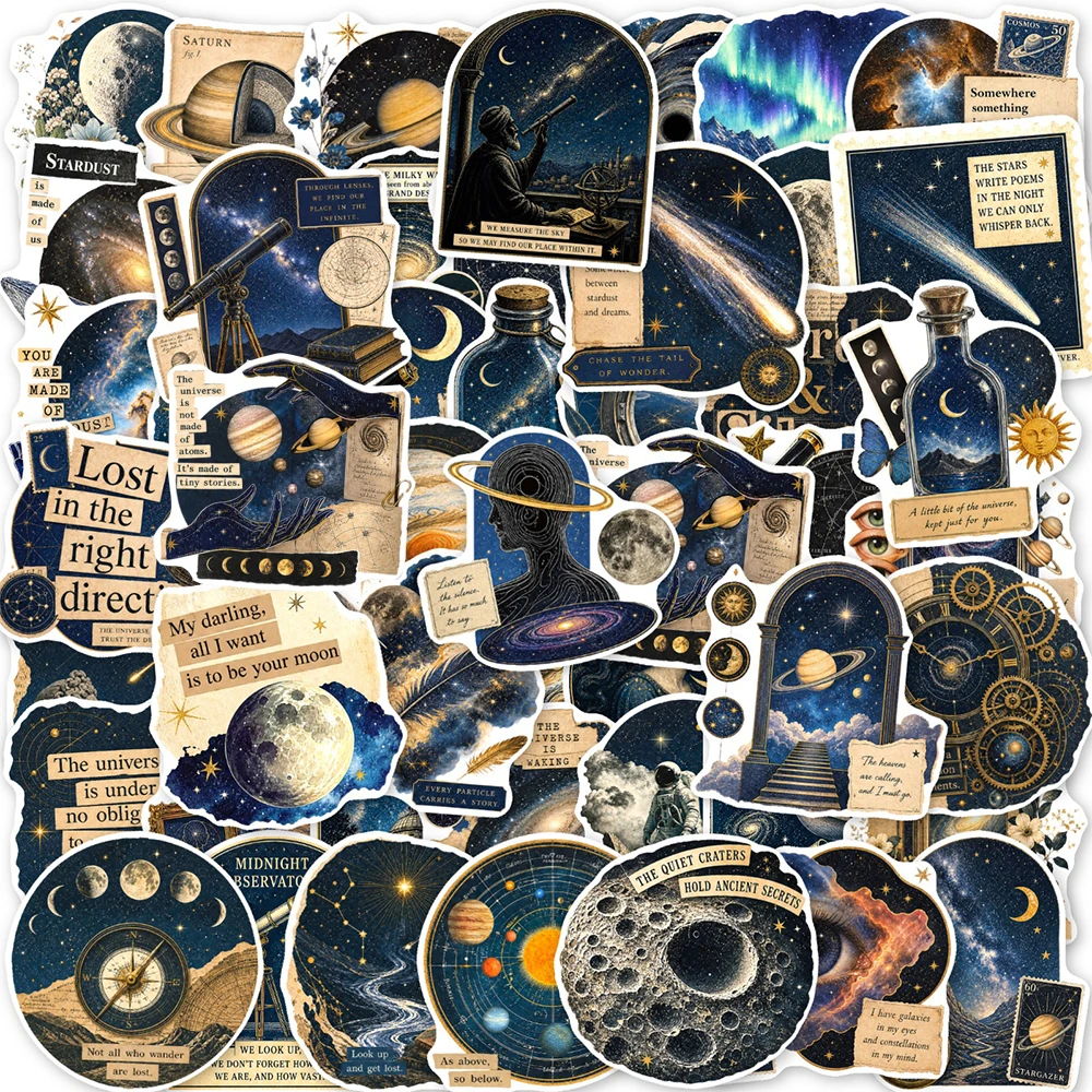 10/30/50pcs Retro Mysterious Universe Astronomy Stickers Cartoon Galaxy Planet Decals for Notebook Luggage Cool Graffiti Sticker