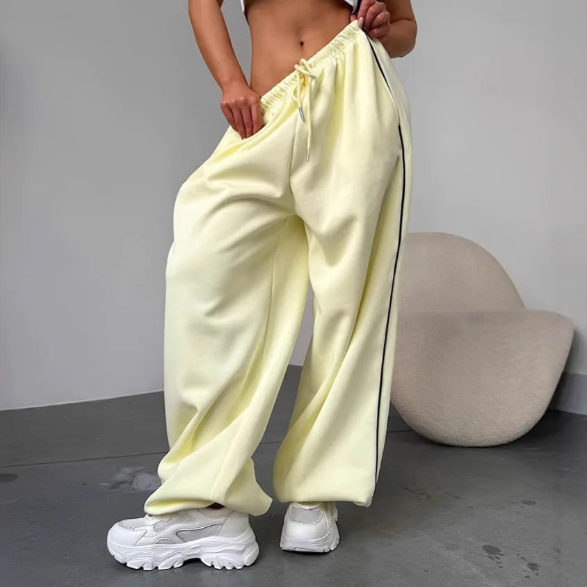 

Pantalones Casuales New Pink Embroidered Casual Pants For Women Loose And Comfortable Straight Elastic Waist Trousers 2025 New