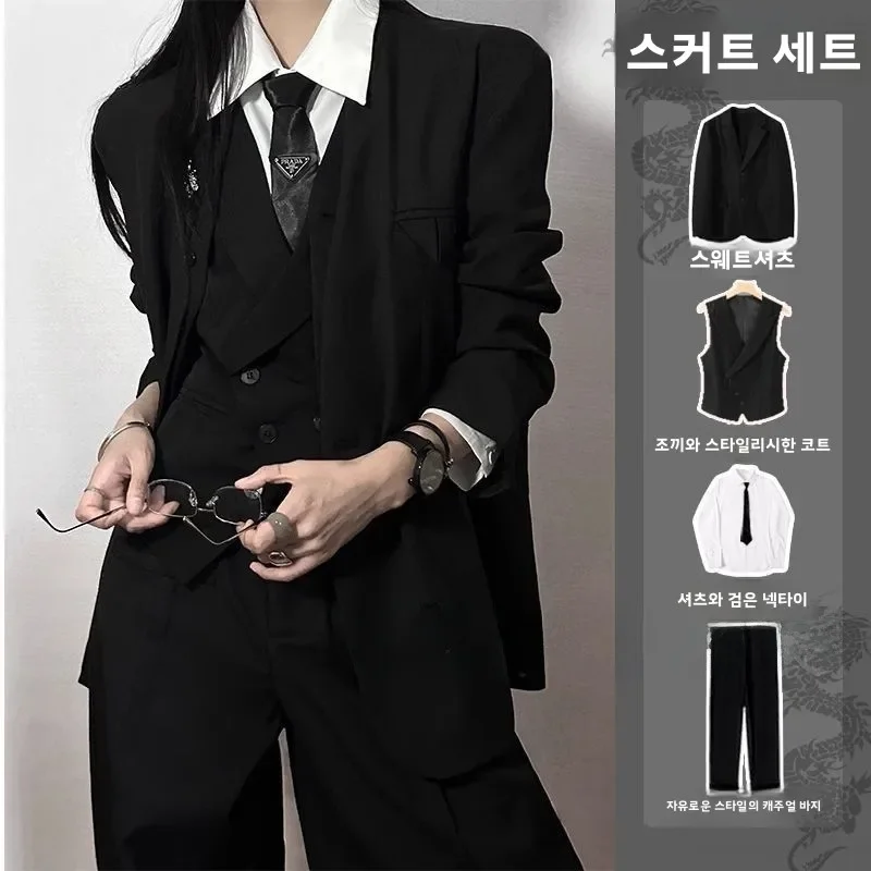 

Unisex Style Black Suit Set High-end Sensation Ceremony Prom Suits Coat Slim Fit Vest Shirt Tie Pants Tomboy 2025 hot sale