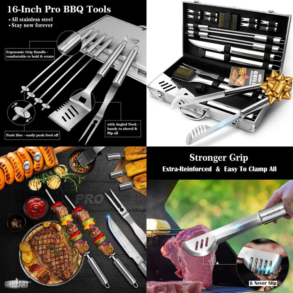 

Stainless Steel 19-Piece BBQ Tool Set with Aluminum Case - Ultimate Outdoor Grill Accessories Gift for Dad