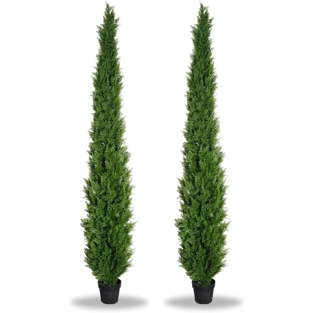 

8 Feet Pre-Potted Evergreen Outdoor Artificial Cedar Tree Privacy Screen for Front Porch Decor, Outdoor Entryway Decor Fake Tree