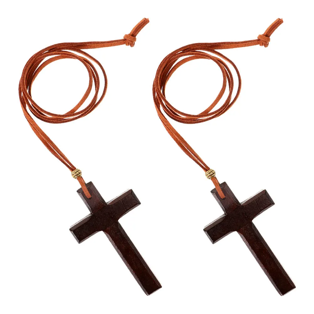 

2Pcs Durable Wood Cross Pendant Car Rear View Mirror Hanging Ornament Faith Symbol Auto Decor Accessory Auto Pendant