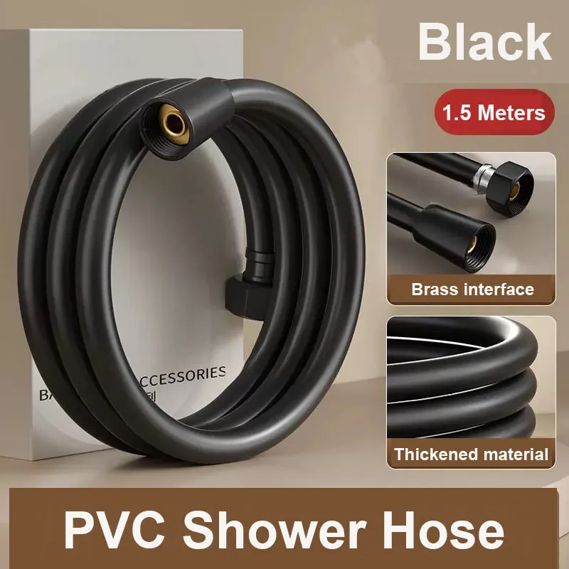 1.5/2m Black PVC Handheld Shower Head Hose Flexible Anti Winding Explosion-proof Water Tube Bathroom Faucet Hose Extension Pipe