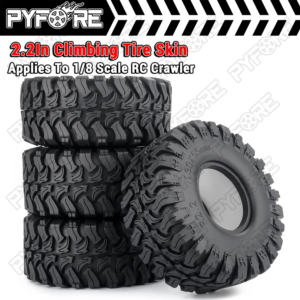 PYFORE 2.2In 130x55mm Climbing Tire Skin 4PCS Wheels for 1/8 RC Model Car Crawler Accessories
