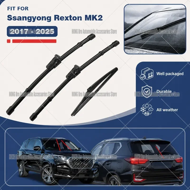 For Ssangyong Rexton MK2 Y400 Y450 2017-2025 Front Rear Windshield Wiper Blades Auto Glass Cleaning Accessories