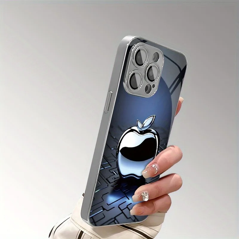 Metal Technology For Apple Pattern Tempered Glass Electroplated Case For iPhone 17 16 Pro Max 15 14 Plus 13 12 16E 17 Air Cover