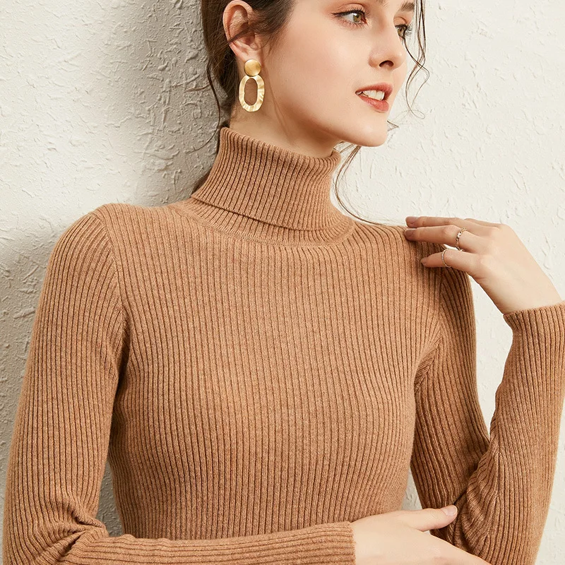 

2021 Autumn Winter Thick Sweater Women Knitted Ribbed Pullover Sweater Long Sleeve Turtleneck Slim Jumper Soft Warm Pull Femme