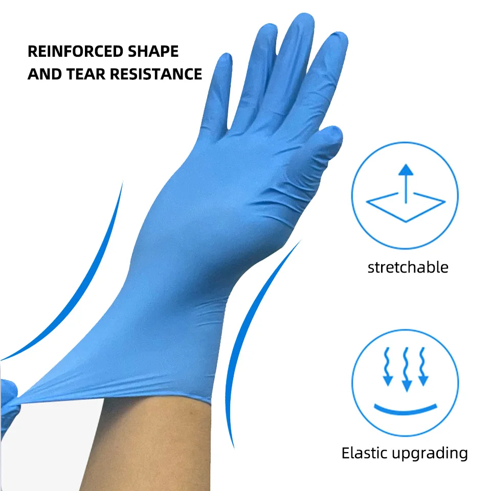 50/100 PCS Black Nitrile Gloves Thickened White Blue Transparent for Cleaning Hairdressing Waterproof Dishwashing Tattoo Gloves