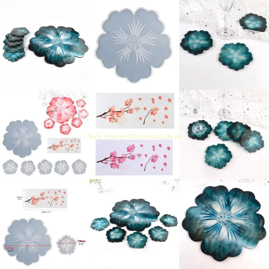 

D46E Silicone Resin Tray Mold Flower Geode Agate Platter Epoxy Resin Casting