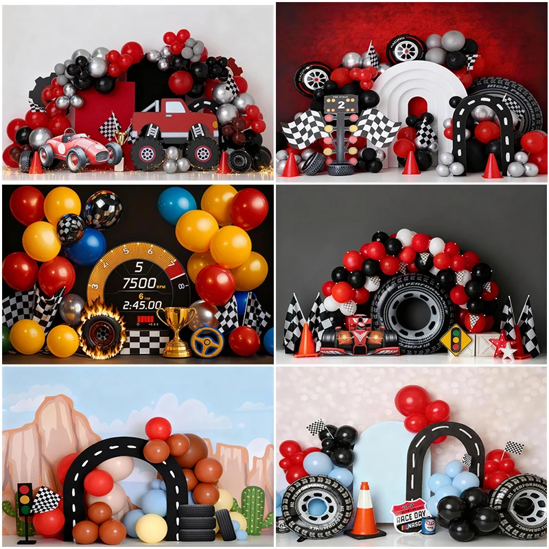 

LS Little Racing Driver Backdrops 1st Birthday Child Baby Photo Props Adult Kids Decors Photography Photo Studio Backgrounds ﻿