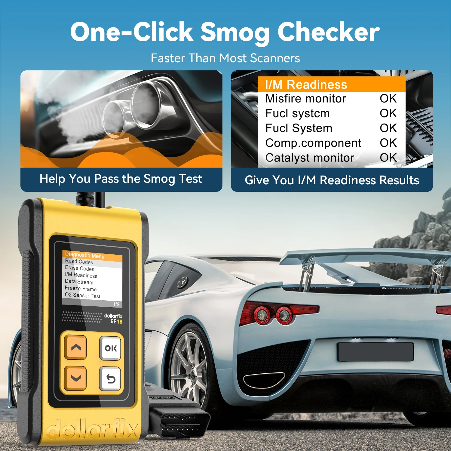 Dollar fix ef18 obd2 scanner autoauto diagnose tool odb2 code leser löschen fehler codes o2 sensor messwerte obd 2 scanner